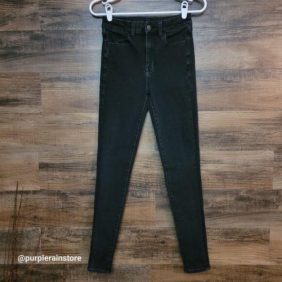 American Eagle Jeans 2 R Jegging Super Hi Rise 360 Next Level Stretch Black Wash - Picture 1 of 12